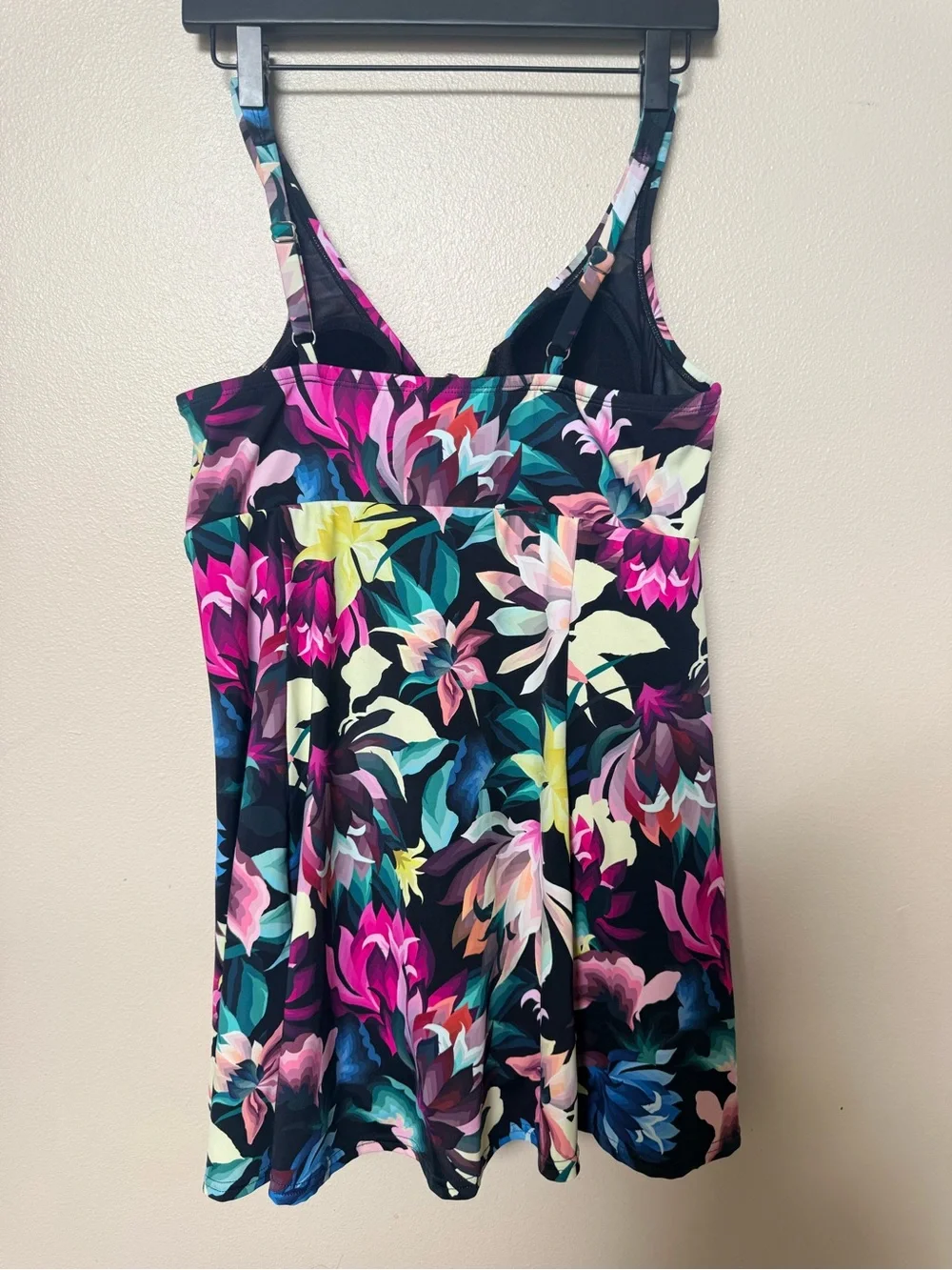 New Swim Solutions Women's Black Bow-Front Swim Dress Size 10 Floral Vacation - Picture 3 of 5